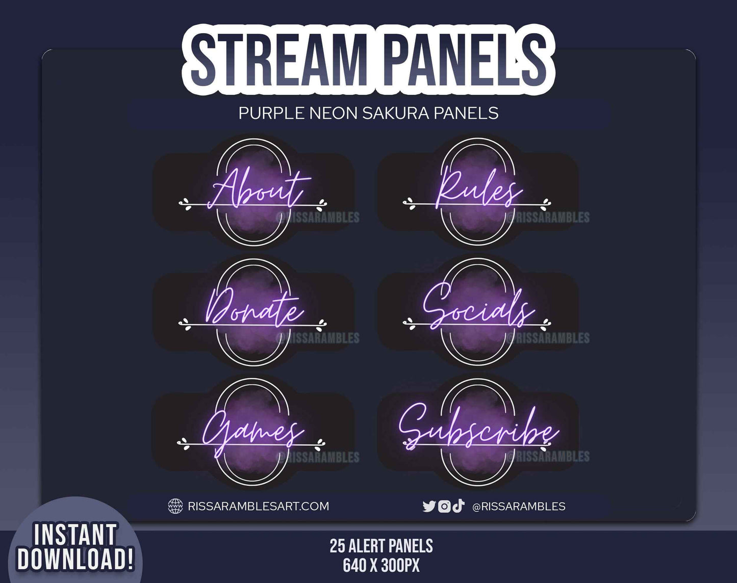 Neon Sakura Twitch Panels Purple | Stream Panels