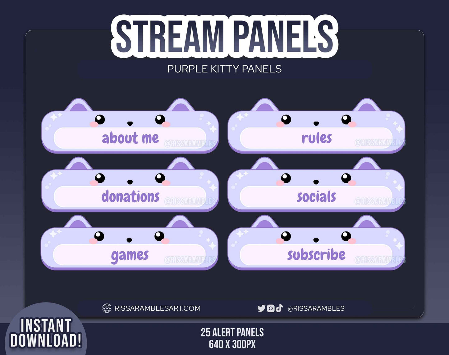 Cat Purple Twitch Panels | Stream Panels