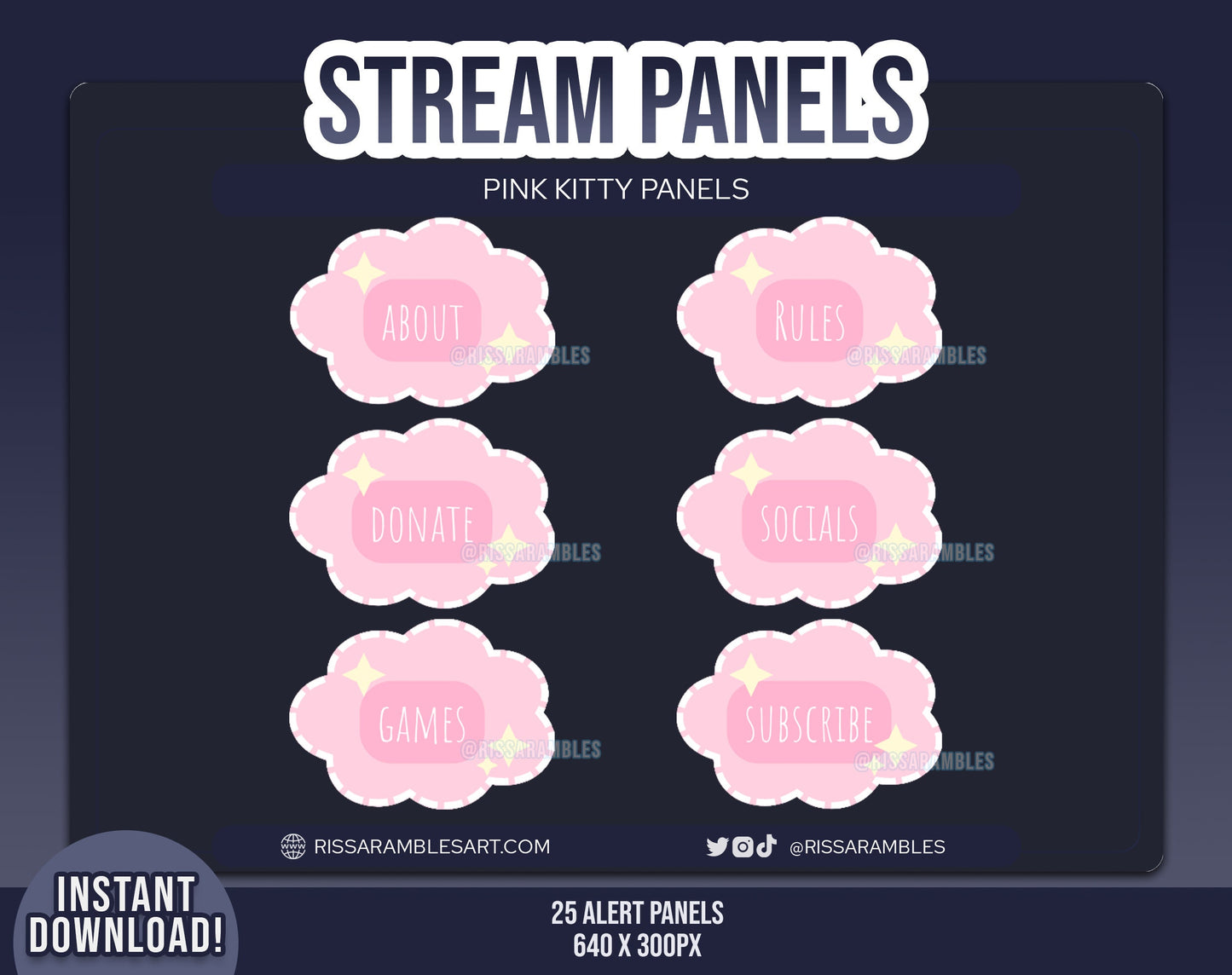Cute Pastel Cloud Pink Twitch Panels | Stream Panels