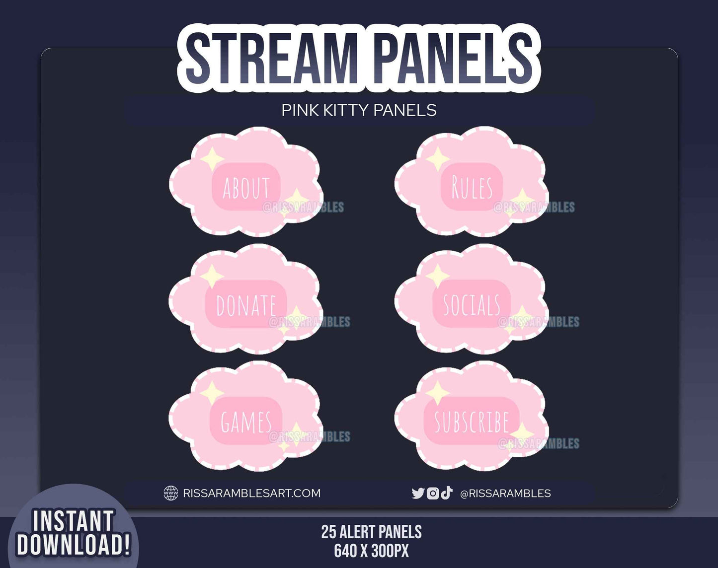 Cute Pastel Cloud Pink Twitch Panels | Stream Panels