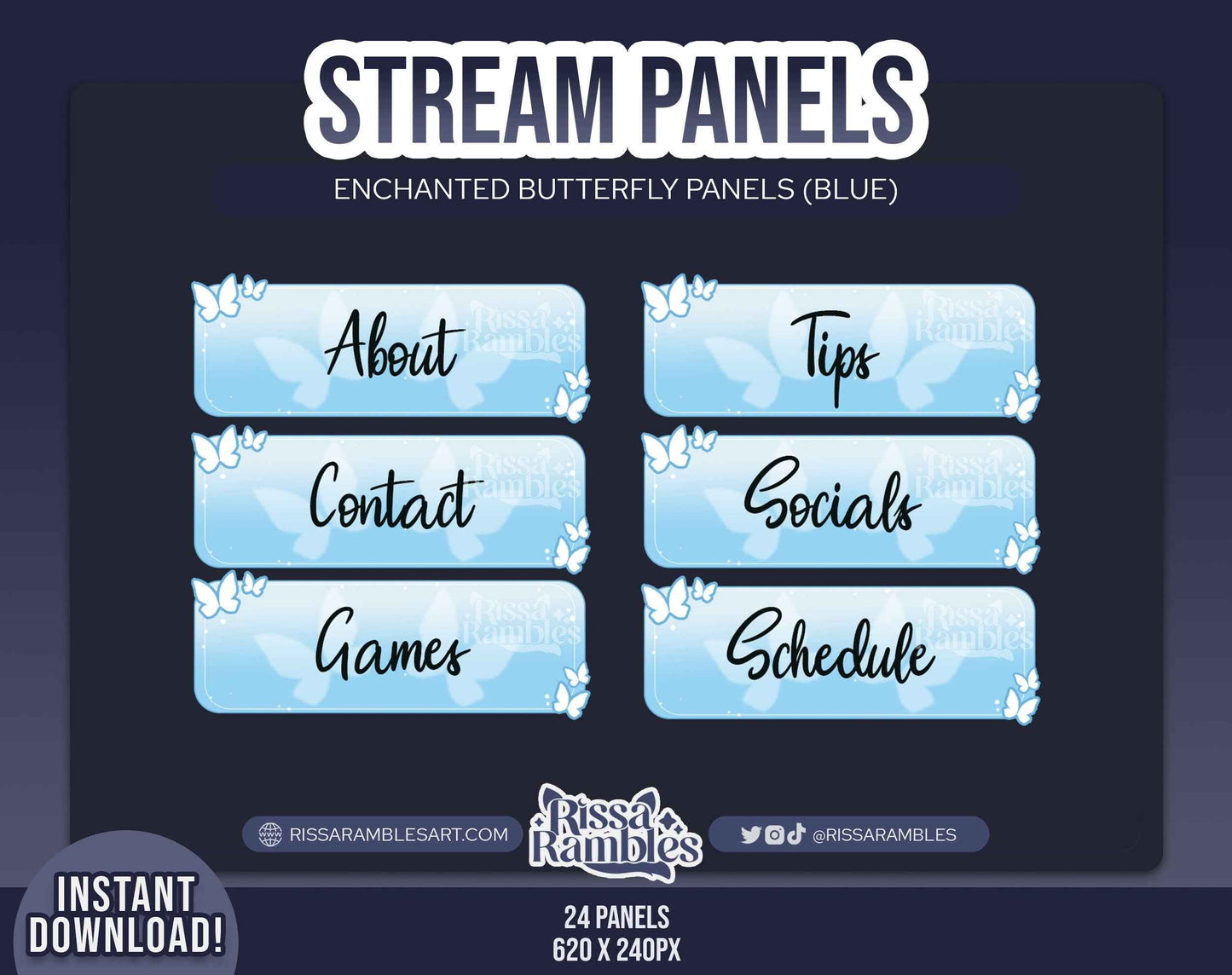 Enchanted Butterfly Panels Twitch (Blue) | Stream Panels
