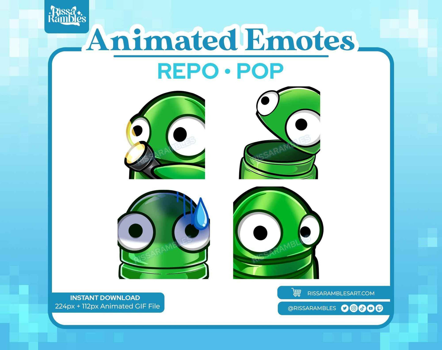 REPO Emotes Pack Animated for Twitch, Discord (Green) | Side Eye Animated Emote
