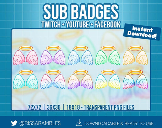 Kawaii Pastel Angel Wings Twitch Sub Badges