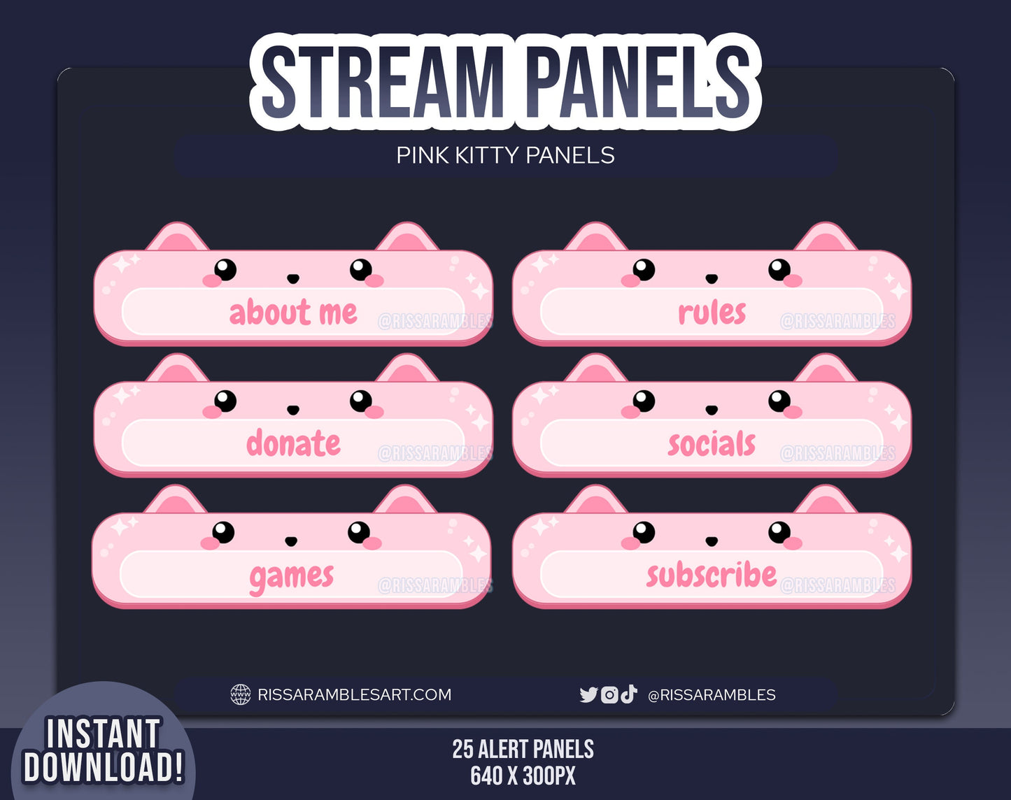 Cat Pink Twitch Panels | Stream Panels