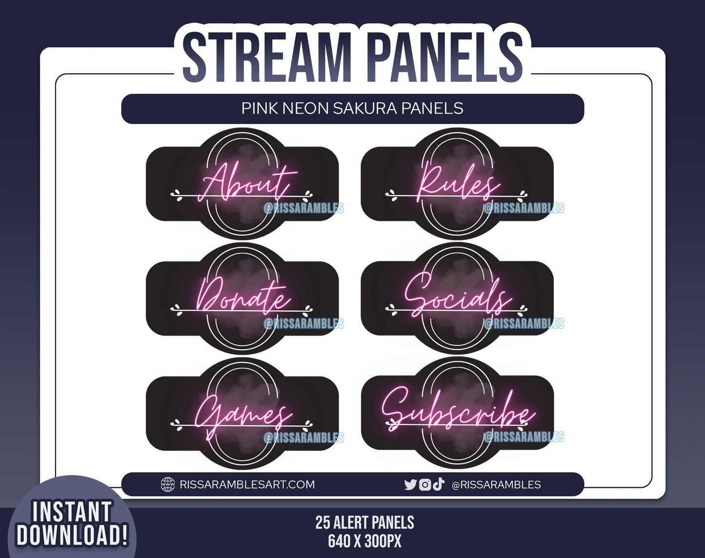 Neon Sakura Pink Twitch Panels | Stream Panels | Twitch Alerts | Twitch Package | Twitch Overlays | Twitch Stream Pack