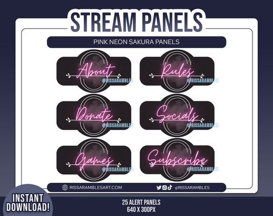 Neon Sakura Pink Twitch Panels | Stream Panels | Twitch Alerts | Twitch Package | Twitch Overlays | Twitch Stream Pack