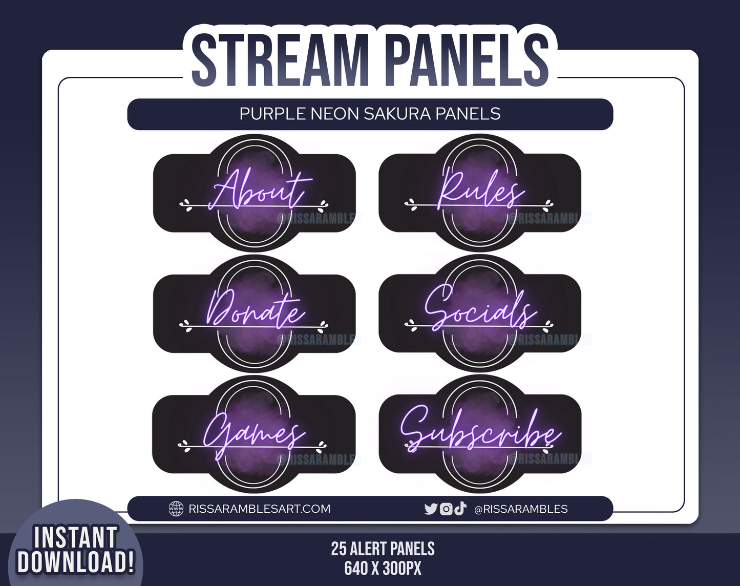 Neon Sakura Twitch Panels Purple | Stream Panels