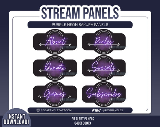Neon Sakura Twitch Panels Purple | Stream Panels