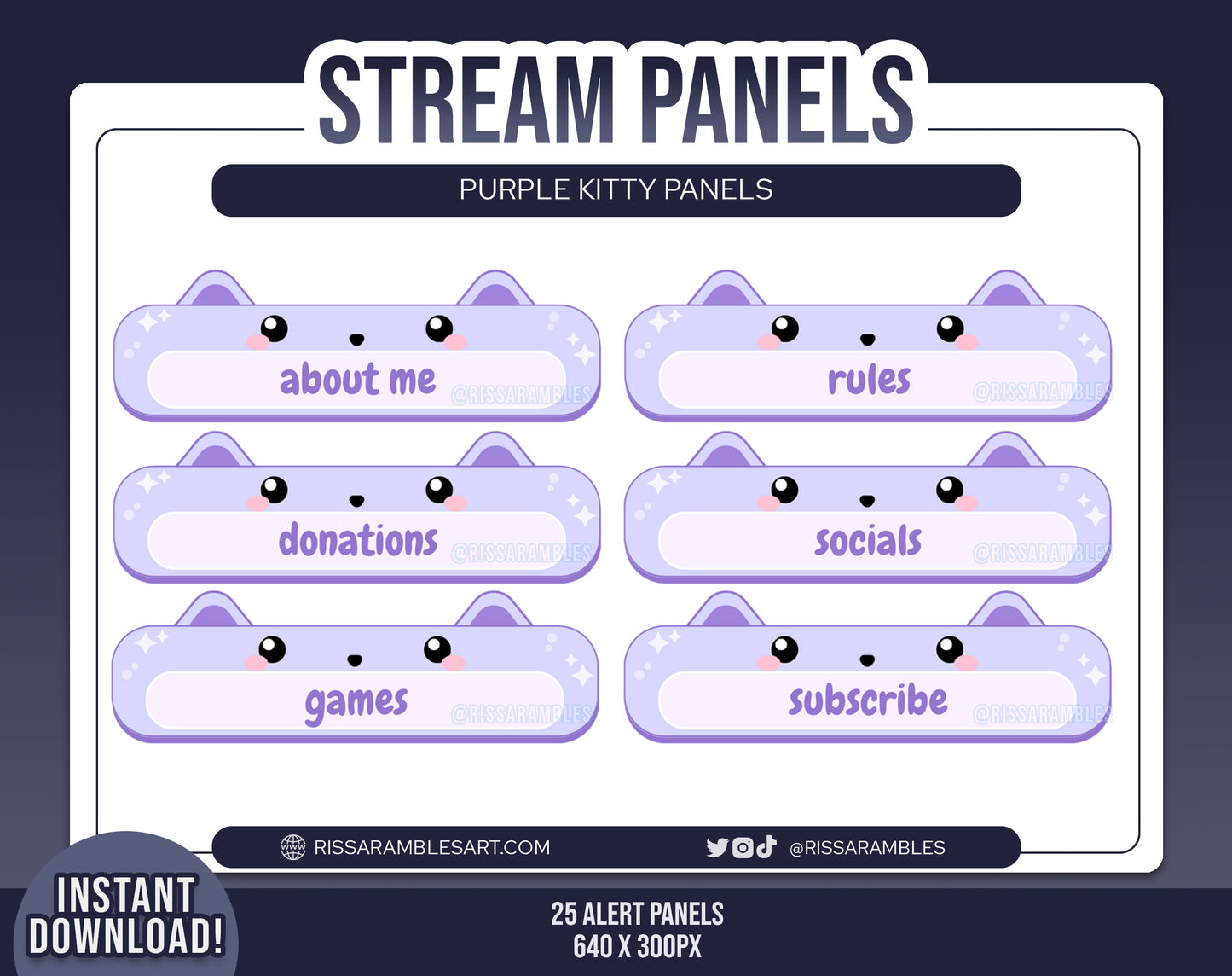 Cat Purple Twitch Panels | Stream Panels