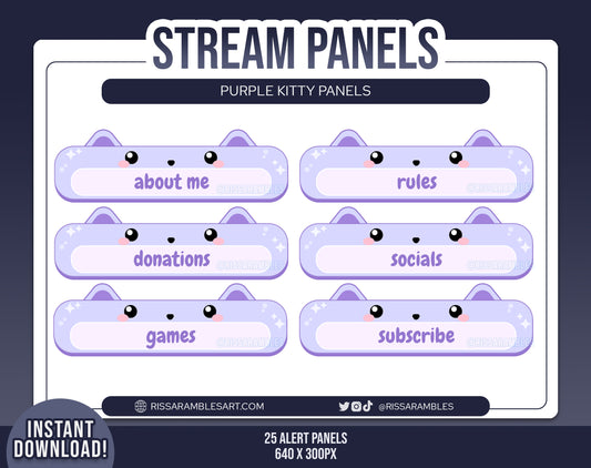 Cat Purple Twitch Panels | Stream Panels