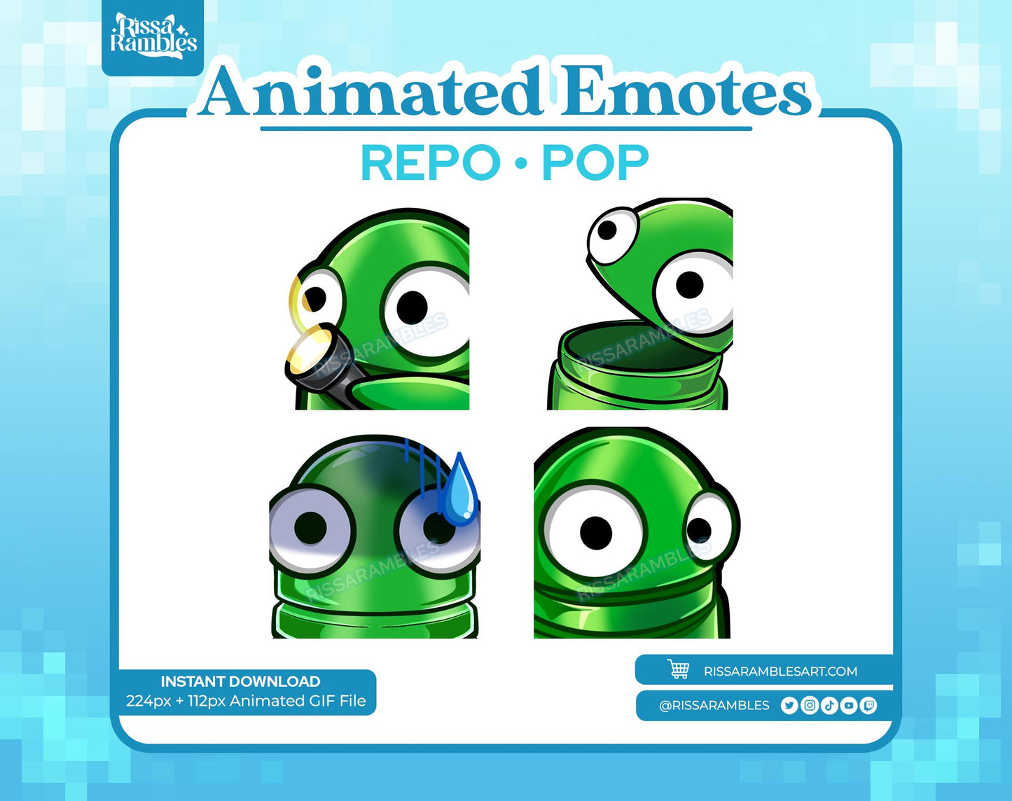 REPO Emotes Pack Animated for Twitch, Discord (Green) | Side Eye Animated Emote