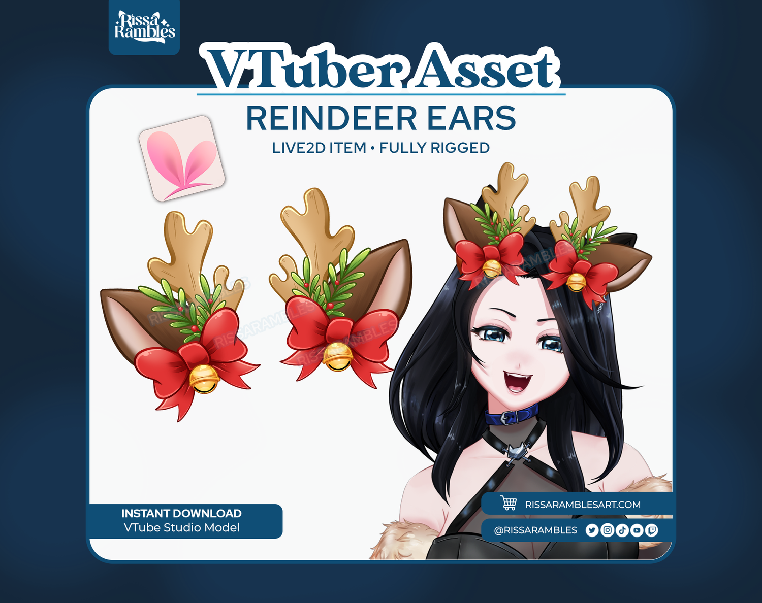 Reindeer Ears VTuber Asset | Christmas VTuber Assets | Live2D Items for VTube Studio
